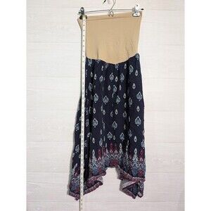 Motherhood Maternity Skirt S Secret Fit Belly Navy Blue Boho Paisley Midi Light